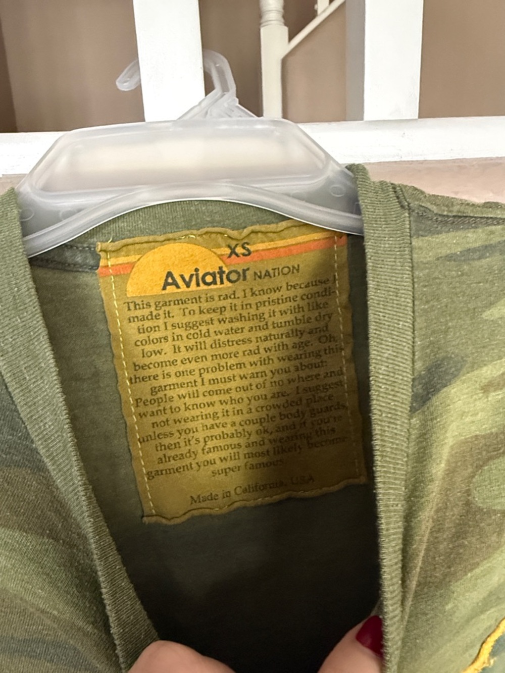 Aviator Nation Olive Camo Crop Tee with Yellow Lightning - Picture 2 of 4